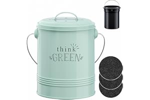 Barnyard Designs Decorative Compost Bin with Lid for Kitchen Countertop, Food Composter Container Can, Small Indoor Compost Trash Bucket, 1 Gallon (4.5L), Galvanized Steel, 18 x 24cm, Mint