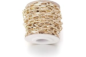 JAYDIS 15 Feet Aluminum Paperclip Chains 10x4.5x1.3mm Unwelded Oval Link Cable Chains Necklace Golden Plated with Spool for DIY Craft Bracelet Jewelry Making