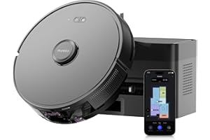 EUREKA E6 Plus Robot Aspirador y Fregasuelos, 5000Pa Succión Potente, Base de Vaciado Automático 2.5L,Sistema LiDAR preciso, Control por App, Diseño Anti-enredo, Ahorrador de Espacio,Mapa Multicapa