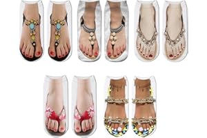 DAZZLUXE 5 Pares de Calcetines con Chanclas Estampados, Divertidos con Patrón 3D de Uñas, para Mujeres, Multicolor, 13