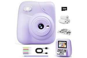 CAMCLID Macchina Fotografica Bambini Istantanea, 1080P HD Macchina Fotografica Istantanea 48MP con Scheda da 32 GB e 3 Rotoli di Carta da Stampa, Regalo per Ragazze Ragazzi da 3-12