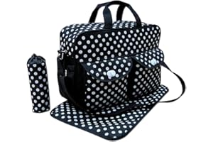 just4baby 3pcs Black Colour White Polka Dots Baby Diaper Nappy Changing Bag Set E Polka Dot