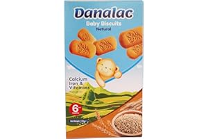 Danalac, Biscuits naturels pour bébés en-cas avec amuse-gueules pour les tout-petits de 6 mois et plus avec calcium, fer et vitamines, 120 g (Natural)