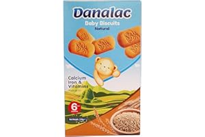 Danalac, Biscuits naturels pour bébés en-cas avec amuse-gueules pour les tout-petits de 6 mois et plus avec calcium, fer et vitamines, 120 g (Natural)