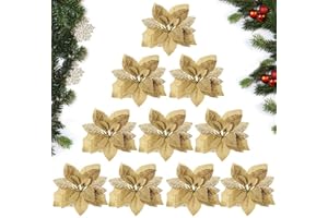 MEJOSER - 10 Flores de Navidad Artificiales, 22 cm, Color Dorado, Gran decoración para árbol de Navidad, Guirnalda de árbol de Navidad