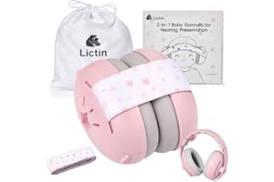 Lictin Gehörschutz Baby - 2-in-1 Baby Kopfhörer Lärmschutz 25dB - Baby Ohrenschützer Lärm Verstellbares Kopfband - Kopfhörer Babys Lärmschutz bis 48 Monate - Hörschutz Kinder Rosa Stern