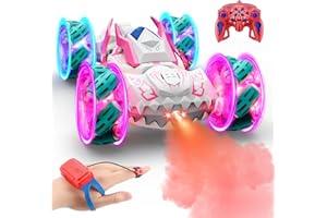 Qryselen Remote Control Car, RC Cars Toys for Ages 4-13, Double Sided 360°Flip 2.4GHz 4WD Rechargeable Drift RC Race Car with LED Lights Boys Girls Toys(Pink)