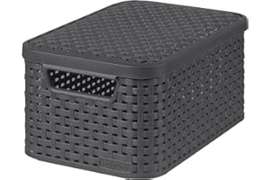 CURVER Boîte de Rangement Style 30L - Aspect Rotin Texturé - Pour Chambre, Salon, Salle de Bain, Buanderie - 44,5x33x24,8 cm - Anthracite - 70 % Recyclé