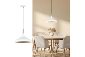 bamyum Champion Madera Lámpara de Cocina, Lámpara Techo Colgante Vintage, Lámpara de Techo con Pantallas de 35 cm y Lámpara de Isla de Cocina de Metal de Lámparas de Techo Blanco