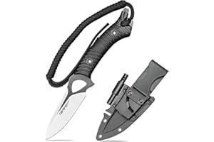 TONIFE Explorer Coltello a lama fissa con fodero in plastica 8Cr14MoV Coltello da sopravvivenza, manico in nylon rinforzato con fibra di vetro per l'esterno (Nero+Nero Titanio e Satinato)