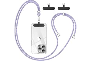 caslord Cordon Telephone Portable, avec 2 Patchs Noirs Durables, Lanière de Téléphone Portable 1,6m Adjustable, Collier Compatibles avec Tous Les Smartphones et Plupart des Coques-Bleu Violet