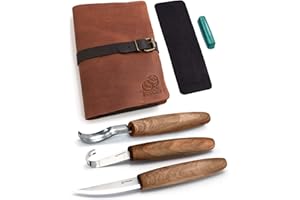 BeaverCraft Deluxe S14X Set de Couteaux de Sculpture sur Bois avec étui en Cuir - Kit de Sculpture sur Bois de Qualité Supérieure avec Affûtage en Cuir et pâte à Polir
