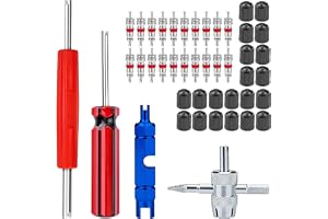 44Pcs Valve Stem Removal Tool Kit | with Valve Stem Caps, Tire Valve Cores,4-Way Valve Tool, Single, and Dual Heads Valve Core Remover Tire Repair