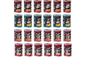 CT-TRONICS Alpha Spirit Alimento Húmedo Maxi Packs Mensual 24 latas x 400 Gr (Mix 2 Cerdo con Manzana, Sardina con Plátano, Jamón con Melón, Pavo con Pera)