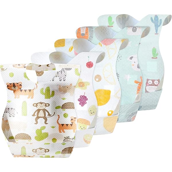 Yoassi 50 stuks wegwerp-slabbetjes, waterdicht, verstelbaar, met zak voor maaltijden, thuis en op reis, perfect voor baby's van 0 tot 3 jaar
