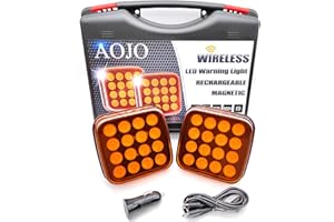 AOJO 2 PCS Wireless LED Warning Light Orange with Magnet, Vehicle Emergency Flashing lights, E-mark Approval, Waterproof, Rechargeable