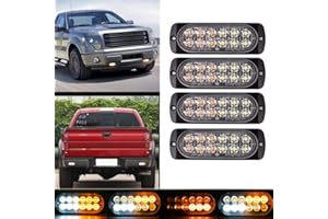 GSRECY Ricoy Super Bright Amber + White 12-LED 12-24V Car Truck Warning Caution Emergency Construction Waterproof Beacon Flash Caution Strobe Bumper Grill Tail Work Light Bar 4-pack