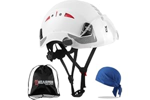HEARMOR Casque de Protection de Chantier certifié EN397 en ABS réglable avec système à cliquet à 6 Points, avec Doublure de Refroidissement et Sac de Transport – Convient pour Tous Les lieux de