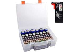GRAPSA Caja de almacenamiento de batería, caja de pilas con comprobador de batería, estuche organizador para pilas AA AAA C D 9 V de litio de 3 V (sin batería)