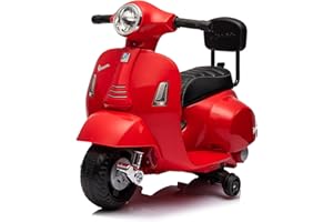 Mondial Toys Moto Elettrica Scooter per Bambini Mini Vespa GTS Piaggio 6V con Schienale Sedile in Pelle Luci Suoni Rosso