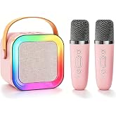 &Ccedil;ocuklar Yetişkinler i&ccedil;in Mini Karaoke Makinesi Hoparl&ouml;r&uuml;, 1-2 Kablosuz Mikrofonlu Taşınabilir Bluetooth, Noel Doğum G&uuml;n&uuml; Hed
