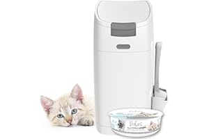 Littycat Katzenstreu Entsorgungseimer mit Schaufel - inkl. Nachfüllkassette - Katzenklo Mülleimer weiß-grau