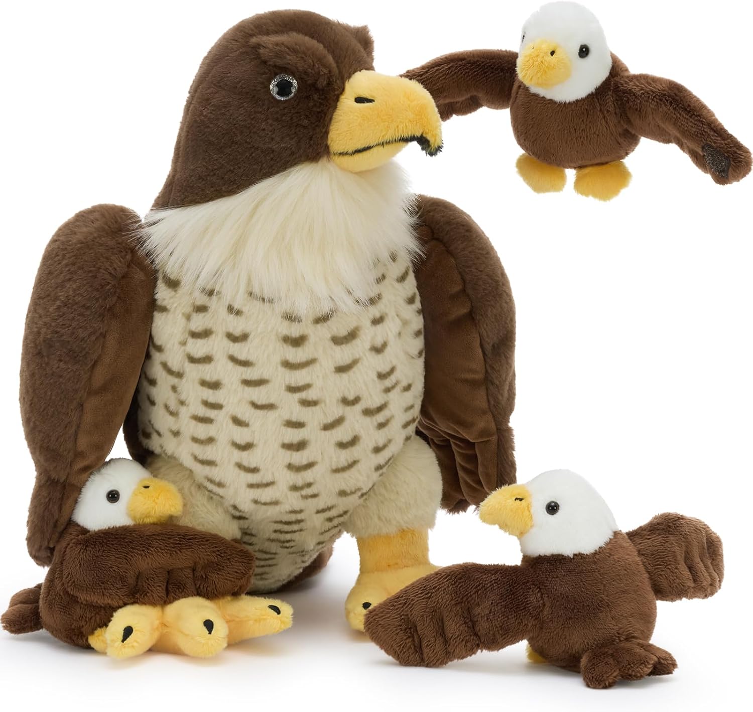 MorisMos Big Falcon Teddy Soft Toy, 35cm Mom Falcon with 3 Cuddly Baby Inside, Lifelike Eagle Stuffed Animal Plush Cuddly, Kawaii Presents for Kids Birthday Mother's Day Party Decorations