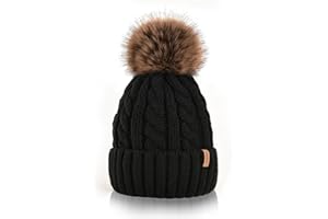 FURTALK Winter Bobble Hat with Pom Pom, Fleece Lined, Warm Thermal Hat