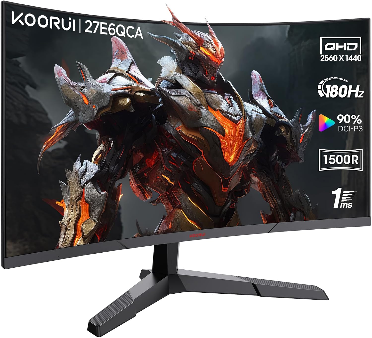 KOORUI 27 Inch QHD Gaming Monitor, 180Hz 1ms Curved VA Panel (1500R), Monitor with Adaptive-Sync, 1440p PC Screen, HDMI/DP, VESA Compatible, Tilt Adjustable, Eye Care