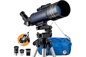 BEBANG Telescope for Astronomy, 200X Pro 400/70 FMC Glass Optical Refractor Telescopes, With Adjustable Tripod Phone Adapter Barlow Lens Moon Filters Carrying Bag for Kids Adult Beginners