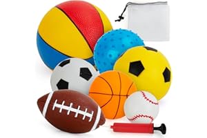 TEYTOY Balls for Toddlers 1-3,Toddler Sports Toys,Set of 7 Kids Ball Soft Foam Baby Sports Balls- Soccer Ball Basketball Baseball Rugby Bounce Ball Playground Indoor Outdoor Toys Gifts,with Free Bump/Bag