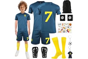 Kitimi Football Kits for Kids, Football Kits with Football Training Shirts Shorts Socks Guard Plate and Keychain, Home Away Soccer Jerseys for Football Training, Gifts for No.7 & 10 Boys Fans
