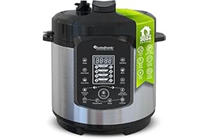 ‎TURBOTRONIC BY Z-LINE TurboTronic Druckkochtopf 6L mit 2x Topf Edelstahltopf und beschichtet, Dampfgarer, Multikocher, elektrischer Schnellkochtopf, Dampfkochtopf Silber