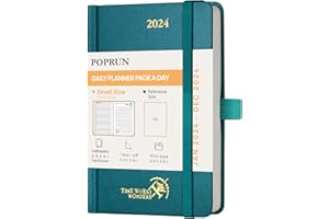 ‎POPRUN POPRUN Kalender 2024 Tagesplaner 16 x 10,5 cm, Tageskalender 1 Tag 1 Seite (Montag - Sonntag), 12-Monate-Terminplaner (Jan.2024-Dez.2024) mit Hardcover, Stiftschlaufe - Pazifikgrün