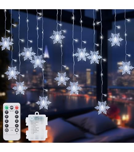 Qoosea Tenda Luminosa Natalizia Con Stelle E Fiocchi Di Neve: 126 LED Caldi, 8 Modalità, A Batteria, Impermeabile Per Interni/Esterni - Perfetta Per Finestre, Porte E Matrimoni