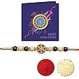 YouBella Rakhi for Brother and Bhabhi Kids Jewellery Bracelet Religious Swastik Rakhi Set Rakhi with Greeting Card Combo for Brother, Rakhee Raskhabandhan Rakhi Gift for Brother/Bhaiyya/Bhai