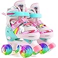Weskifan Rolschaatsen voor kinderen, met eenhoorn, roller quad verstelbaar met 4 lichtgevende wielen, verstelbare maat, voor meisjes, beginners, verjaardagscadeau, Kerstmis (Roze, S(30~33