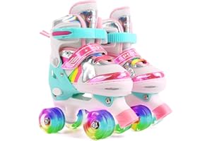 Ceestyle Patins à roulettes Réglables, Roller Quad Respirant et Confortable avec Roues Allumées pour Débutants Filles Enfants