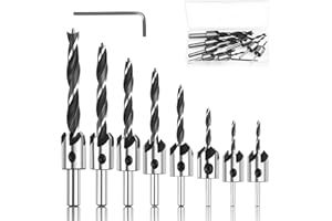 Foret Bois avec Fraise, ZoomSky 8 Pcs Fraise Bois Conique en HSS Acier Forets à bois à Haute Vitesse Avec Clé Hexagonale Aésoir Chanfreinage Outil 3 4 5 6 7 8 10mm