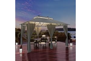 Homall Gazebo da Giardino 3x4x2,7m con Illuminazione a LED, Telo Impermeabile e con protezione solare, Struttura in Metallo con Piedi Stabili, Gazebo per 4-6 Persone per Esterno Terrazzo, Grigio