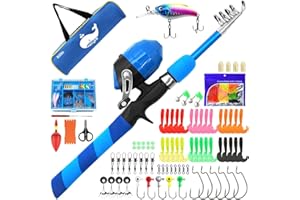 Kilitn Kit de Canna da Pesca per Bambini - 86 Pezzi, Canna da Pesca Telescopica e Mulinello Spincast Set e Accessori da Pesca Borsone da Viaggio per Ragazzi, Ragazze, Giovani, Principianti