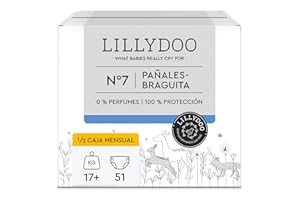 Pañales-braguita hipoalergénicos LILLYDOO, talla 7 (17+ kg), 3 paquetes de 17 pañales braguita (51 pañales) (FSC Mix)