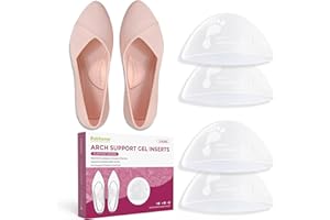 Bukihome Insertos de soporte para fascitis plantar, diseño antigravedad, 2 pares de almohadillas adhesivas de gel para mujeres y hombres, plantillas de soporte de arco alto para pies planos, presión