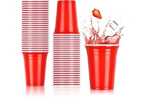 NUZEKY 100 Stück Rote Partybecher Set - Wiederverwendbare Plastikbecher Getränkebecher Red Cups - 12 oz 350ml Rote Plastikbecher für Party Camping Geburtstag Hochzeit (100 Stück)