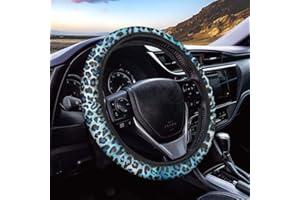 Wanyint Personalized Blue Cheetah Print Universal 15" Steering Wheel Covers for Car,Leopard Animal Print Auto Accessories for Women Girls Men