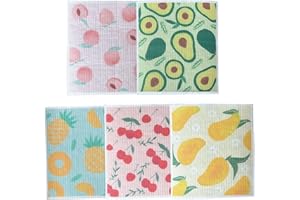 LUMOOM Lot de 5 torchons suédois, lavables, réutilisables, à séchage rapide, lavables, chiffons de nettoyage (A)