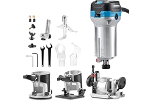 Genmitsu 1.25 HP Palm Trimmer Router Kit, Compact Router Wood Tool with Fixed Base & Plunge Base, 6 Variable Speeds, Perfect for CNC Woodworking & DIY Projects