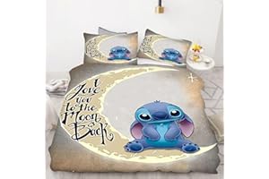Bfrdollf Lilo & Stitch Bettwäsche 135x200 Kinder 3D Anime Cartoon Bettbezug Set 100% Mikrofaser Mit Kissenbezügen Für Jungen Und Mädchen (2,Single 135 X 200 cm)