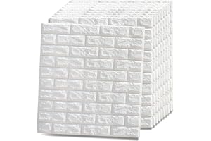 VASEN Papel pintado, ladrillo, 3D, panel de pared, adhesivo, decoración de pared, para dormitorio, hogar, cocina, 77 x 70 cm, 10 unidades, blanco