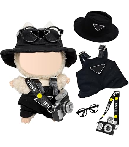 2 Sets Kleidung Für 17 Cm Plüschpuppen – Je 2 Oberteile, 2 Hosen, 2 Anhänger, 2 Brillen